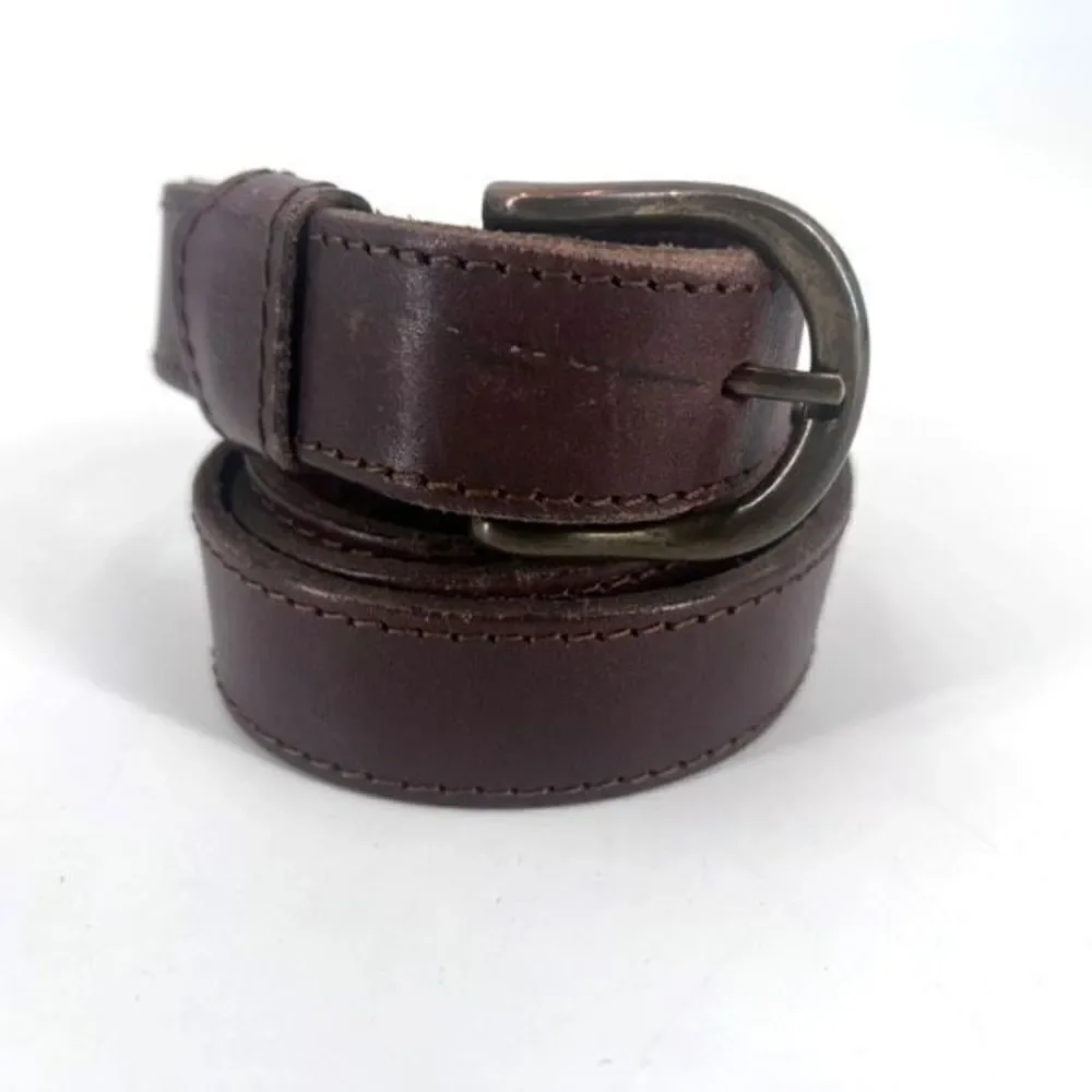 Vintage Women's Real Leather Stitch Point Adjustable Buckle Belt‎ Brown One Size